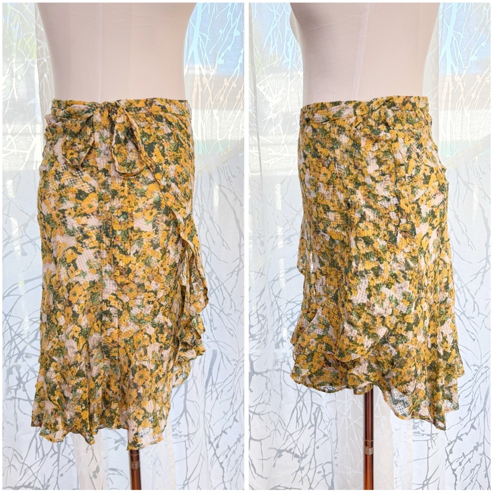 ISABEL MARANT GREEN YELLOW WHITE FLORAL PRINT RUFFLE SIDE TIE WRAP MINI SKIRT - Picture 7 of 15